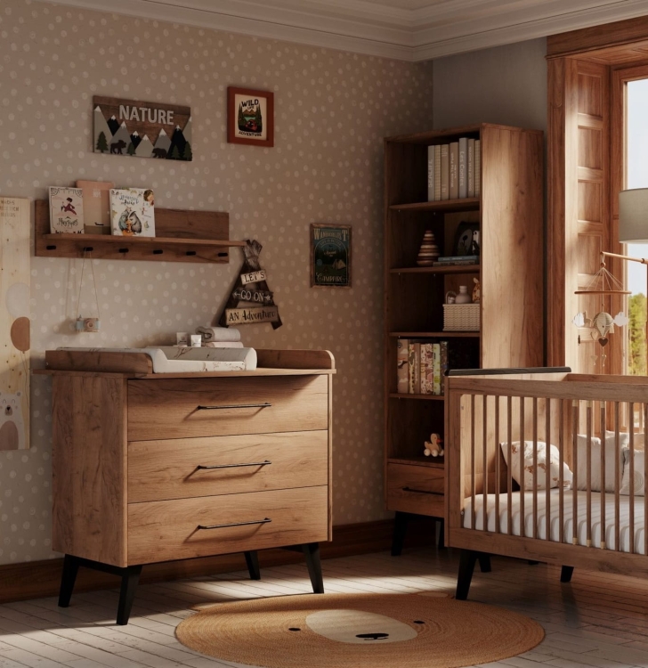 regał drewniany na czarnych nóżkach retro loft pinio