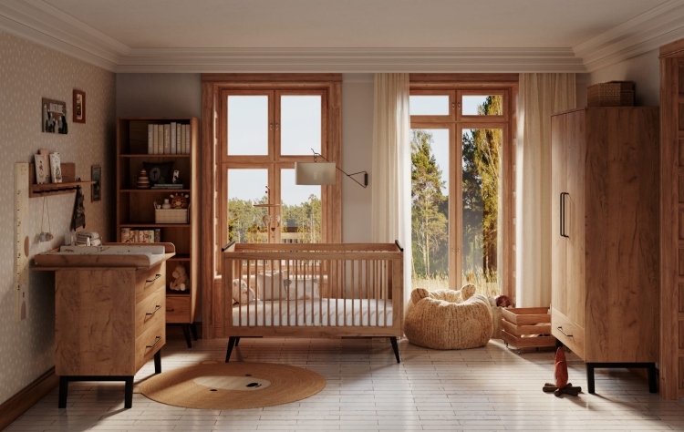 regał drewniany na czarnych nóżkach retro loft pinio
