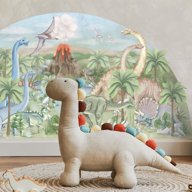 duża naklejka na ścianę dla chłopca w dinozaury