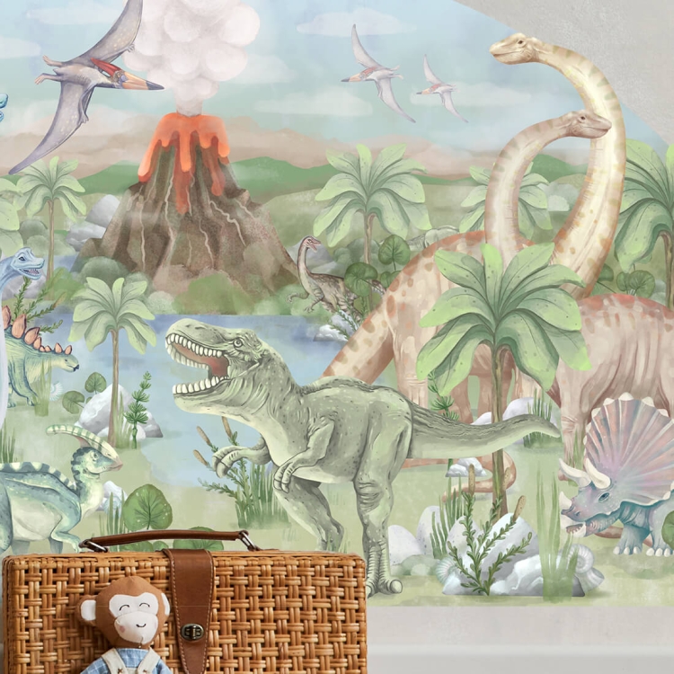duża naklejka na ścianę dla chłopca w dinozaury