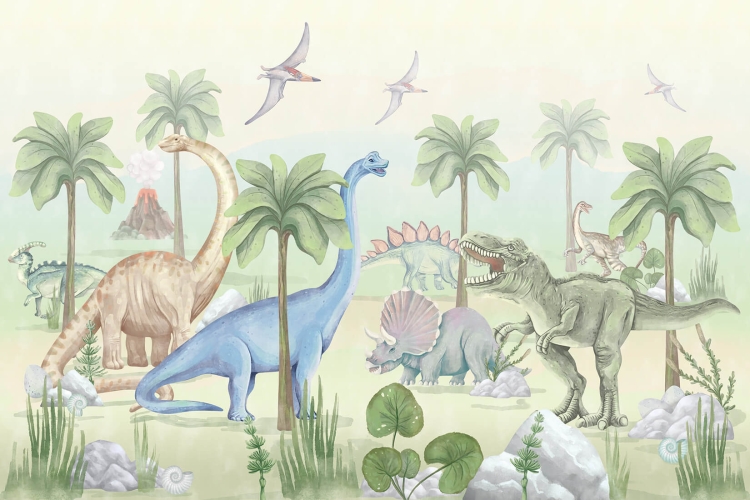 tapeta dla dzieci w dinozaury zielona