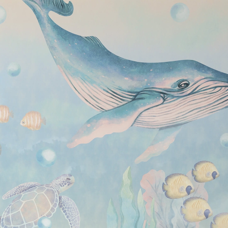 tapeta morska niebieska ocean wieloryby do pokoju dziecka