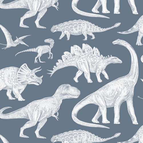 tapeta niebieska w dinozaury do pokoju chłopca