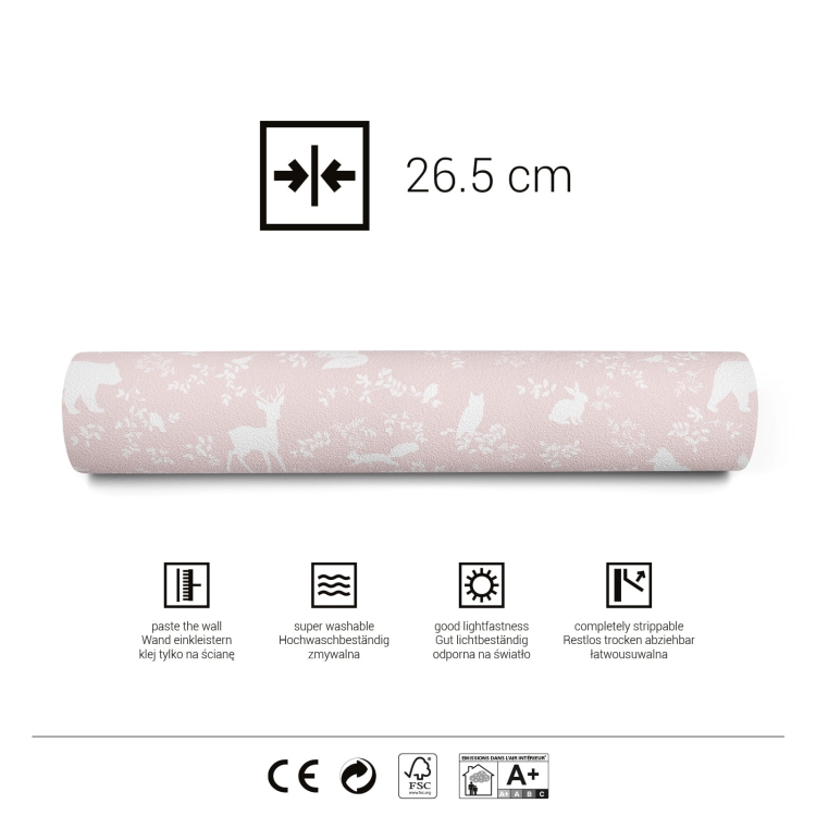 tapeta pastelowa różowa w zwierzęta dla dziewczynki