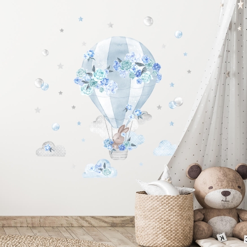 naklejka na ścianę niebieski balon i królik