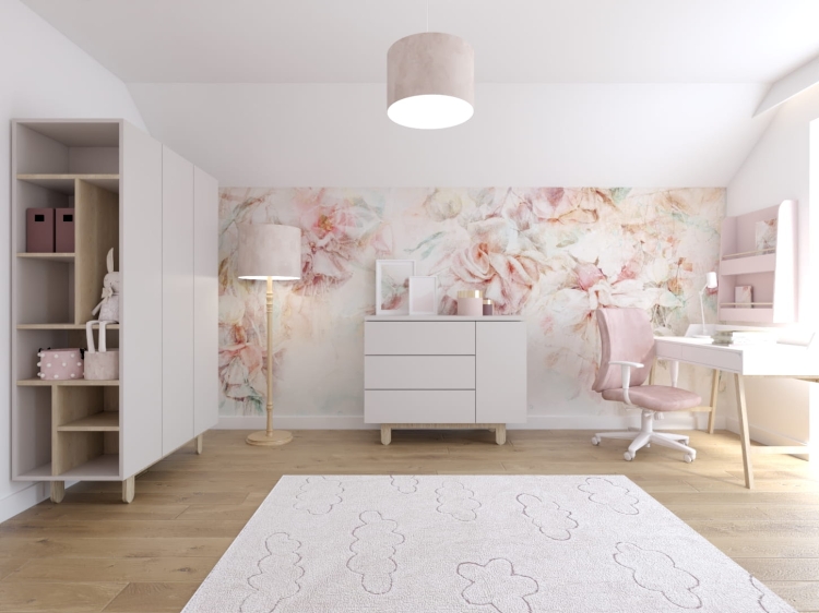 mural na ścianę wielkie kwiaty i koliber