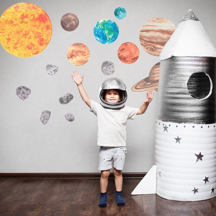 naklejka na ścianę do pokoju chłopca planety kosmos