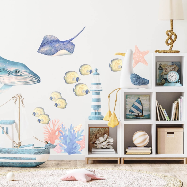 naklejka na ścianę do pokoju dziecka ocean ryby i wieloryby