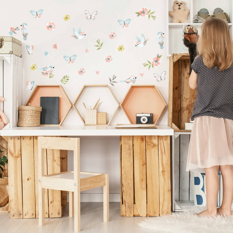 naklejka do pokoju dziewczynki ptaszki beżowe boho