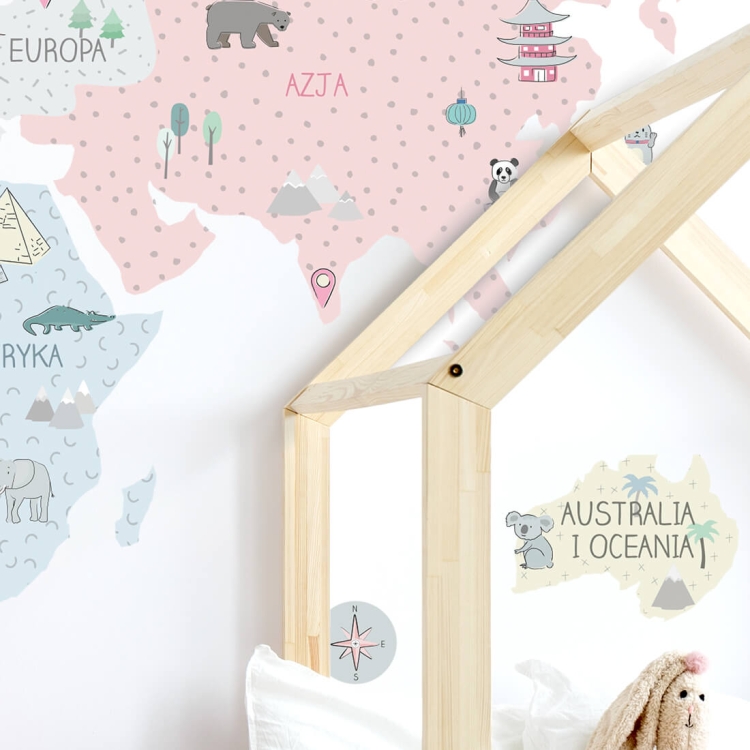 naklejka na ścianę dla dziewczynki mapa świata