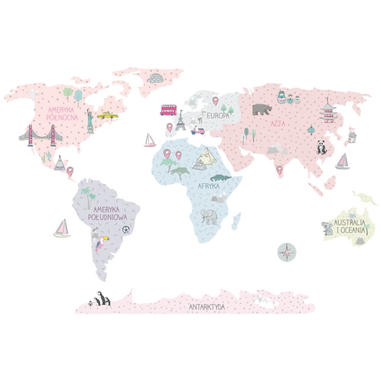 naklejka na ścianę dla dziewczynki mapa świata
