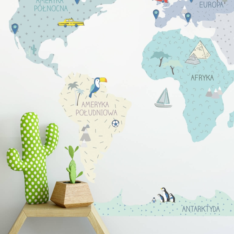 naklejka na ścianę duża mapa świata miętowa