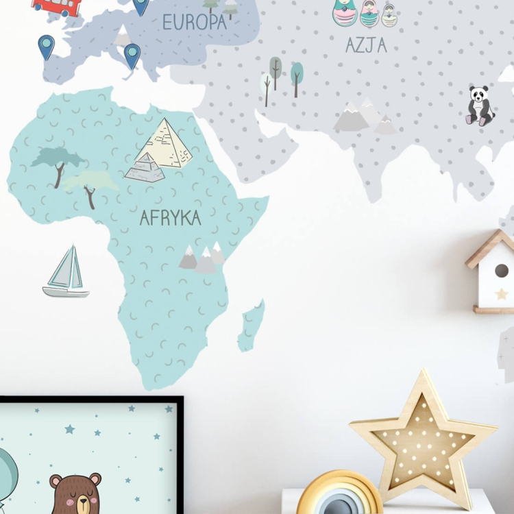 naklejka na ścianę duża mapa świata miętowa