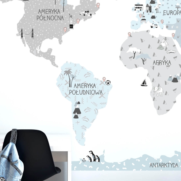 naklejka na ścianę mapa świata błękitna