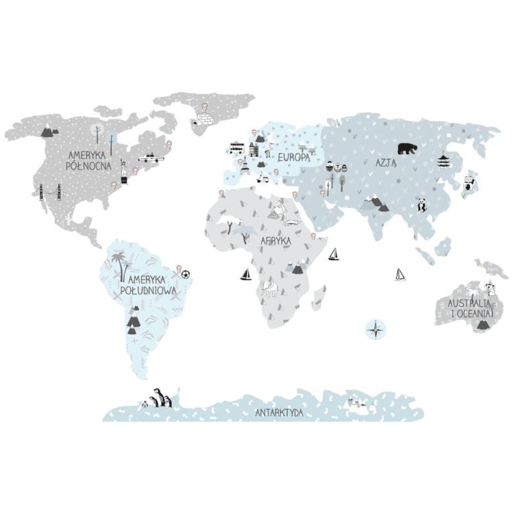 naklejka na ścianę mapa świata błękitna