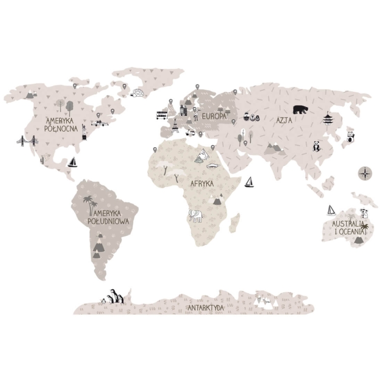 naklejka na ścianę duża mapa świata beżowa