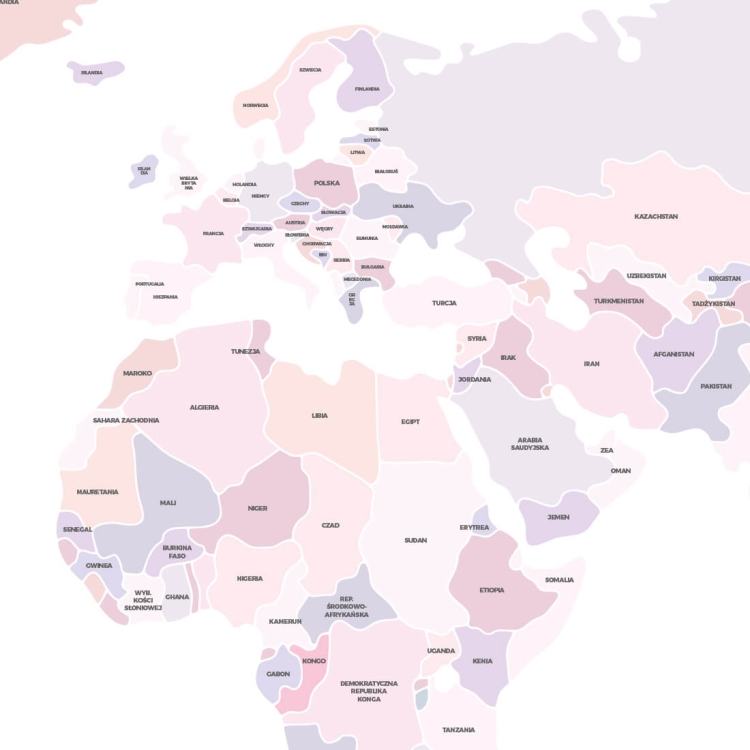 naklejka na ścianę polityczna mapa świata różowa dla dziewczynki