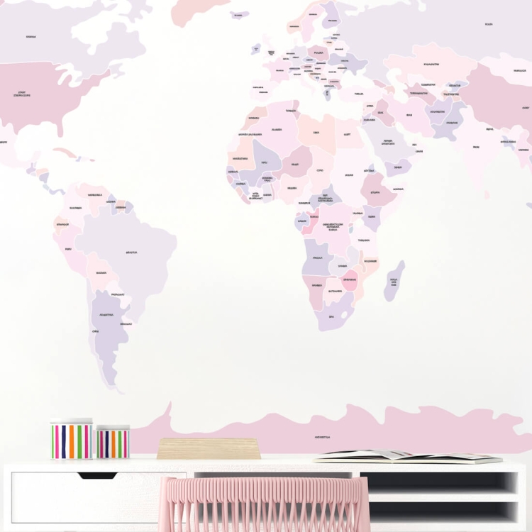 naklejka na ścianę polityczna mapa świata różowa dla dziewczynki
