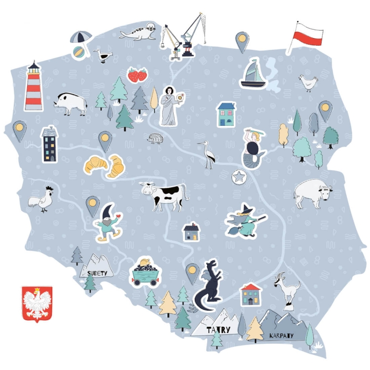 naklejka na ścianę do pokoju dziecka niebieska mapa Polski
