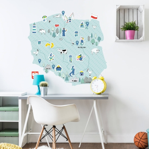 naklejka na ścianę mapa Polski miętowa