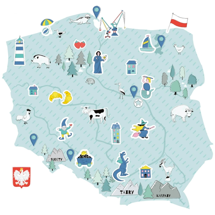 naklejka na ścianę mapa Polski miętowa