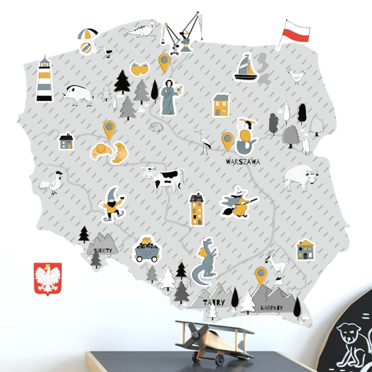 naklejka na ścianę mapa Polski szara