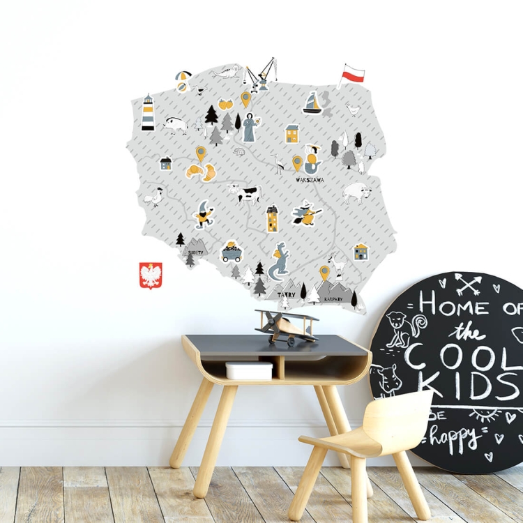 naklejka na ścianę mapa Polski szara