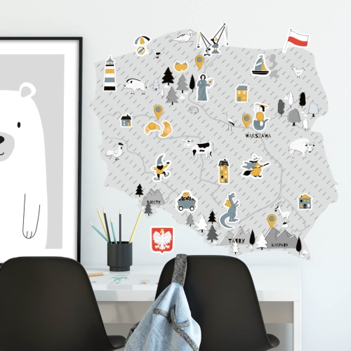 naklejka na ścianę mapa Polski szara