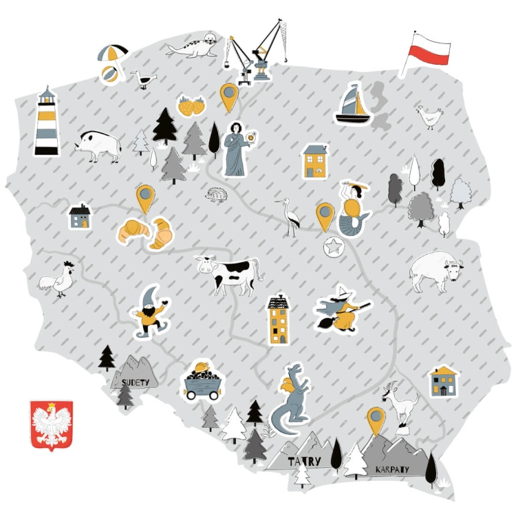naklejka na ścianę mapa Polski szara