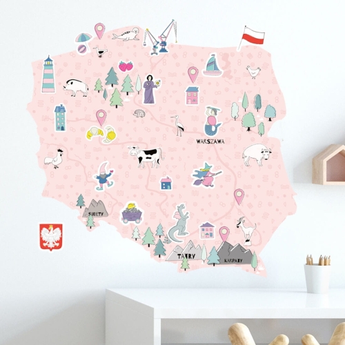 naklejka na ścianę mapa Polski różowa