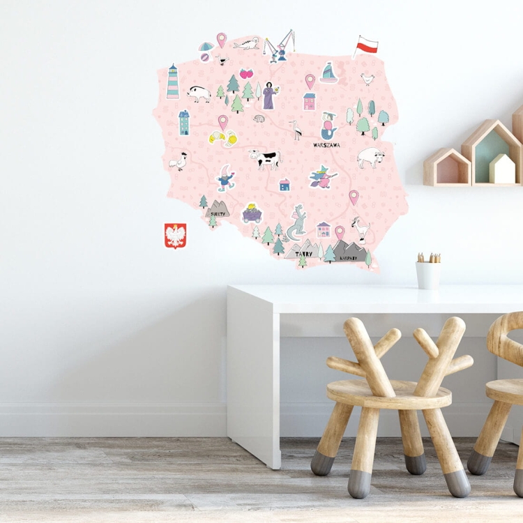 naklejka na ścianę mapa Polski różowa