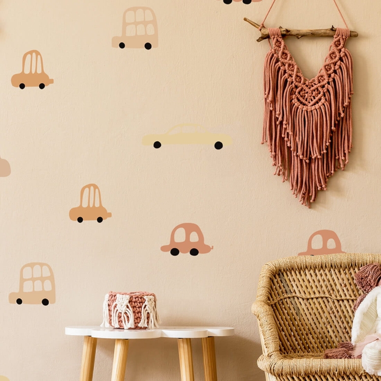naklejka na ścianę dla chłopca auta brązowe boho