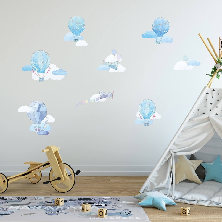 naklejka na ścianę do pokoju dziecka balony w stylu retro błękitne