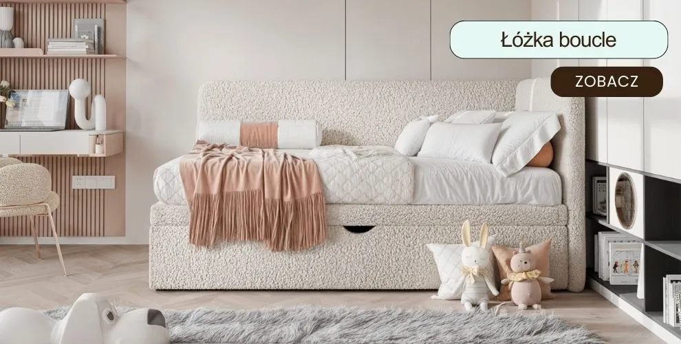 Łóżka boucle tapicerowane duży wybur modeli i tkanin