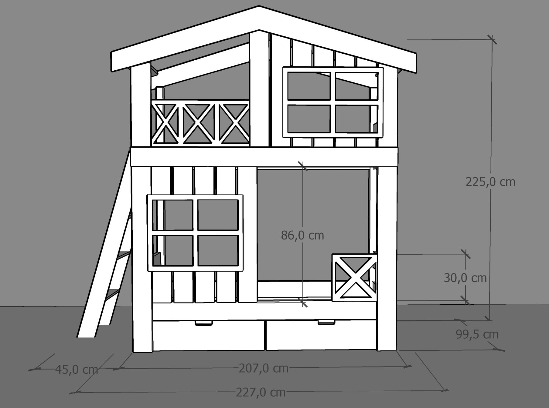 Łóżko piętrowe ze sklejki Tree House – domek na drzewie z oknem i dachem – Parametry konstrukcji i transportu