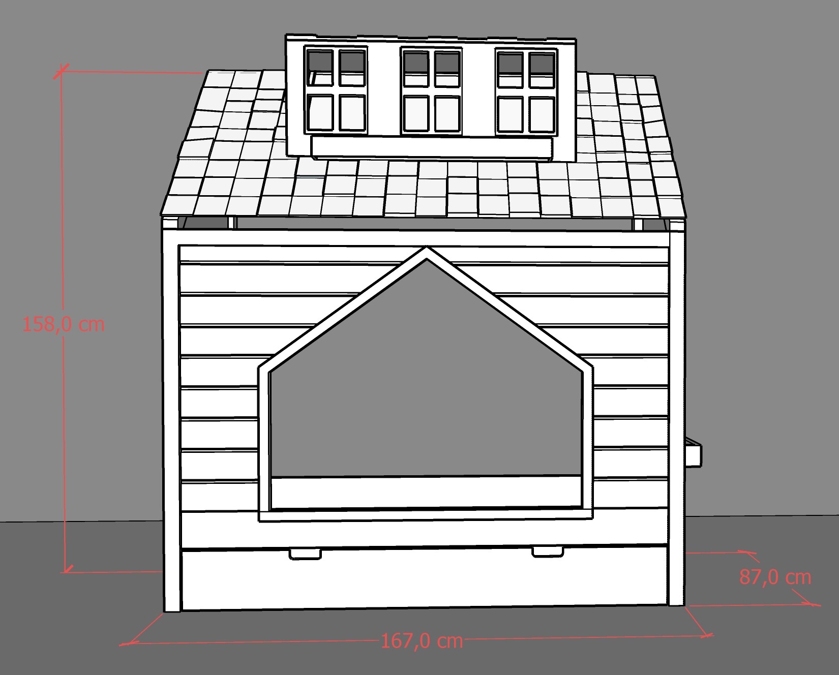 Łóżko domek z dachem i oknami Cozy Cabin dla dzieci – Materac 80 × 160 cm