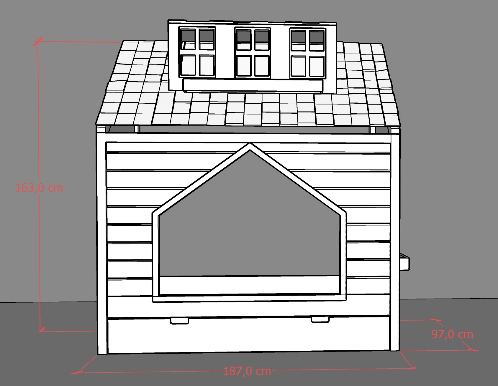 Łóżko domek z dachem i oknami Cozy Cabin dla dzieci – Materac 90 × 180 cm