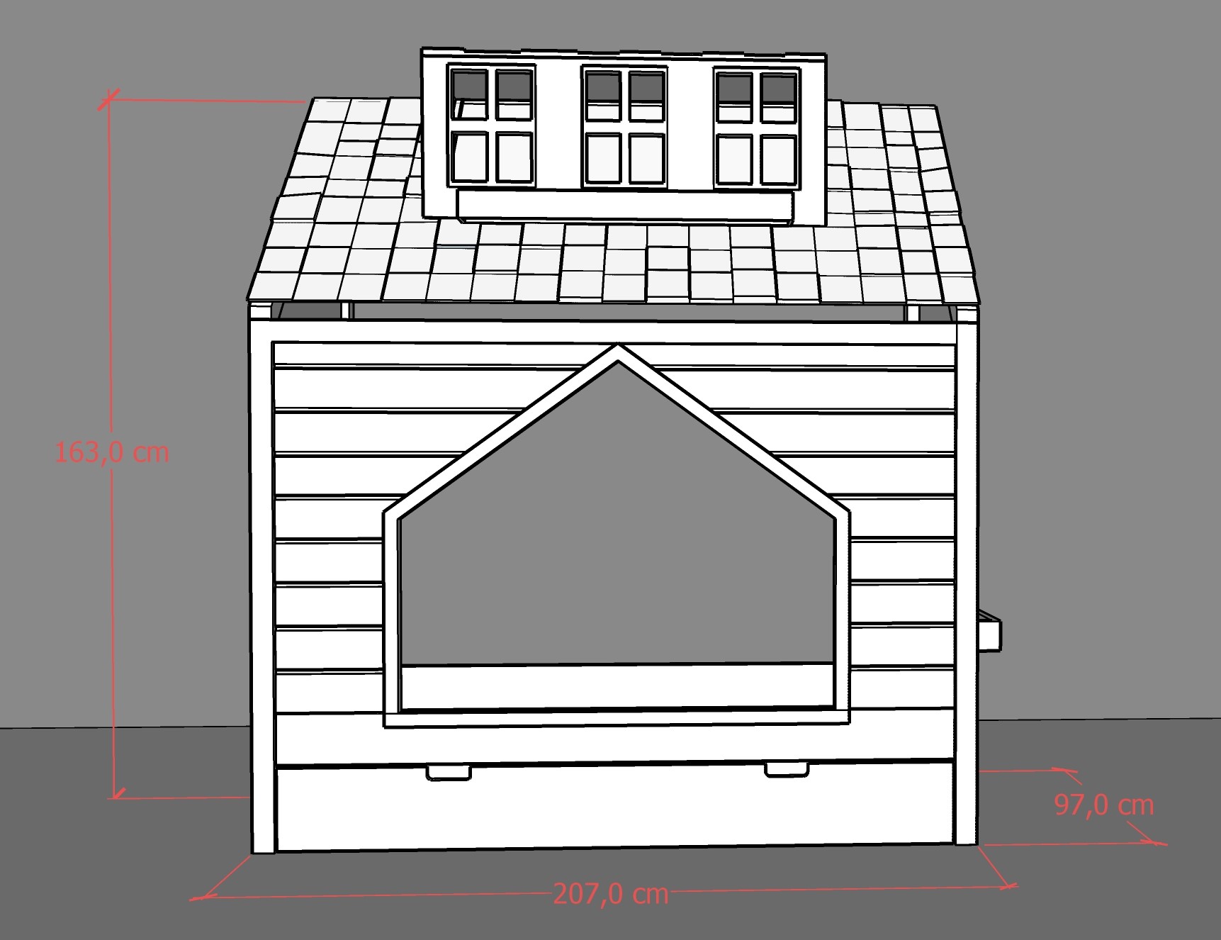 Łóżko domek z dachem i oknami Cozy Cabin dla dzieci – Materac 90 × 200 cm